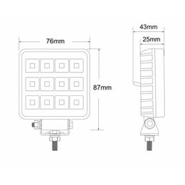 LED světlo (s vypínačem) na pracovní stroje 10-30V, 12x1W, ECE R10
