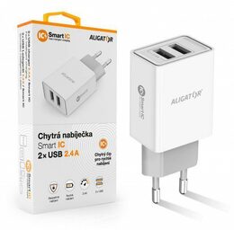 Chytrá síťová Nabíječka ALIGATOR CHA0030 - neoriginální 2.4A, 2xUSB, smart IC, bílá