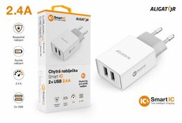 Chytrá síťová Nabíječka ALIGATOR CHA0030 - neoriginální 2.4A, 2xUSB, smart IC, bílá