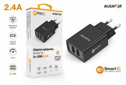 Chytrá síťová Nabíječka ALIGATOR CHA0029 - neoriginální 2.4A, 2xUSB, smart IC, černá