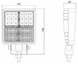 LED světlo hranaté, bílá + oranžová, 38x3W, ECE R10