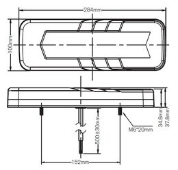 LED zadní světlo, dynamická směrovka, 12/24V - 284x100x37,8mm