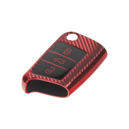 TPU obal pro klíč Škoda, VW, Seat, carbon červený