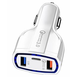 USB adaptér 3v1, QC3,0 + type C + 3,1A, 12/24V