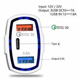 USB adaptér 3v1, QC3,0 + type C + 3,1A, 12/24V
