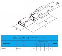 Objímka plochá 6,3 mm žlutá, 100 ks