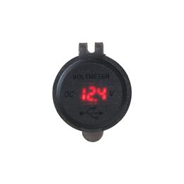2x USB nabíječka s voltmetrem voděodolná do panelu, červená