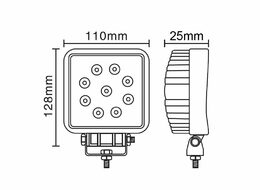 LED světlo hranaté slim, 9x3W, ECE R10