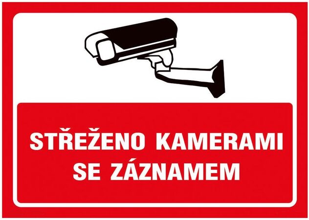 Samolepka střeženo kamerami se záznamem 15x12cm