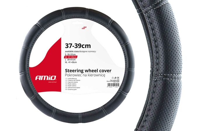 Potah volantu perforovaný s prošitím UNI 37-39cm - černý