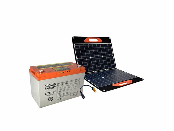 GOOWEI ENERGY set baterie OTD100 (100Ah, 12V) a přenosného solárního panelu 60W
