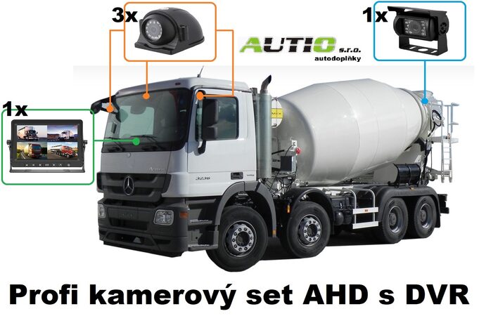 Profi AHD kamerový systém 10" s kvadrátorem 12/24V + 4x kamera s DVR nahráváním