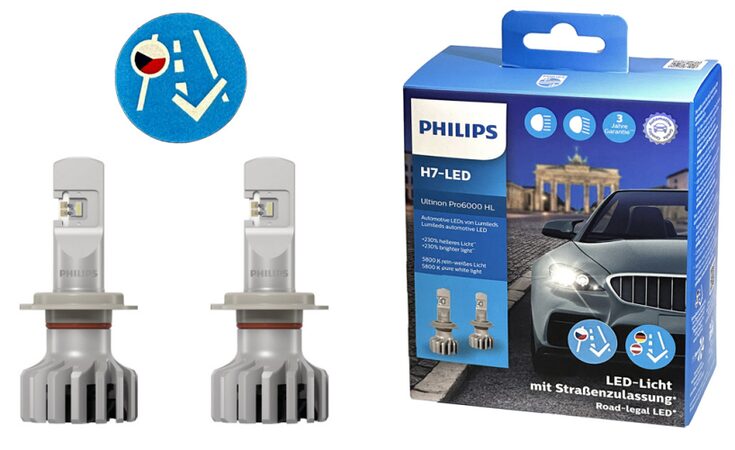 LED autožárovky PHILIPS ULTINON PRO6000 H7 12V HOMOLOGOVANÉ +230% - 2 ks