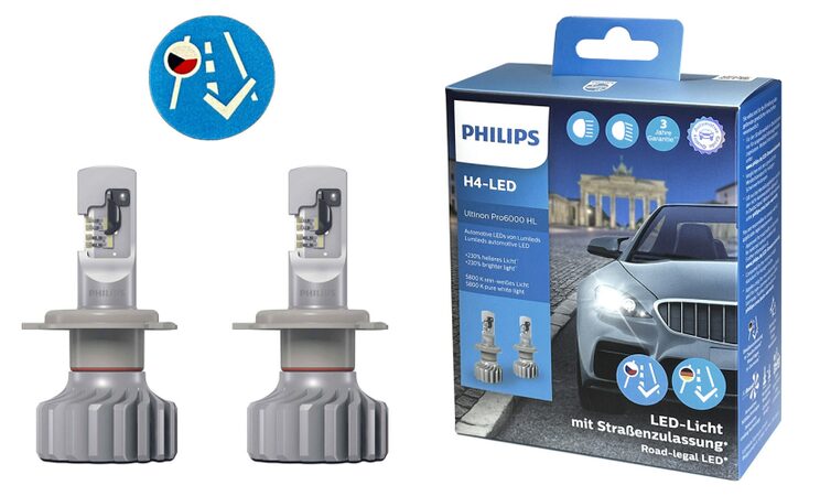 LED autožárovky PHILIPS ULTINON PRO6000 H4 12V HOMOLOGOVANÉ +230% - 2 ks