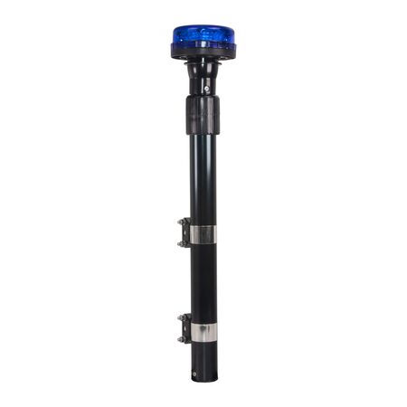 LED maják, 12-24V, 12x3W modrý s teleskopickou tyčí na motocykl, ECE R10