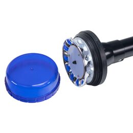 LED maják, 12-24V, 12x3W modrý s teleskopickou tyčí na motocykl, ECE R10