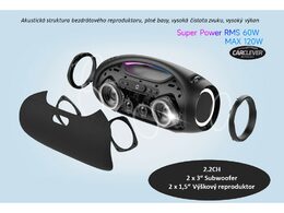 CARCLEVER bezdrátový Bluetooth reproduktor, voděodolný IPX6, USB, AUX, MIC, RGB