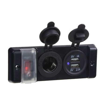 Dvojitá zásuvka do panelu 1x CL, 2x nabíječka USB + vypínač s jističem 16A