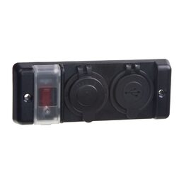 Dvojitá zásuvka do panelu 1x CL, 2x nabíječka USB + vypínač s jističem 16A