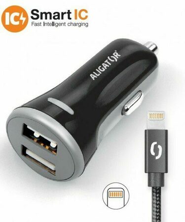 Chytrá nabíječka do auta ALIGATOR 3.4A, 2x USB, smart IC, černá, včetně USB kabelu 2A