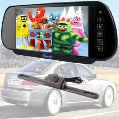 LCD do auta ve zpětném zrcátku 7" palců + Couvací kamera do SPZ s nočním viděním