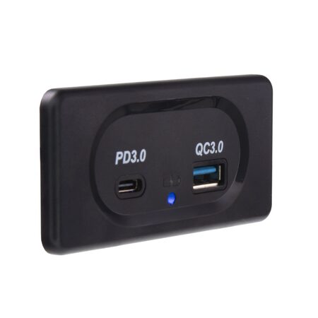 USB QC3.0 + USB-C zásuvka 12/24V, montáž na povrch