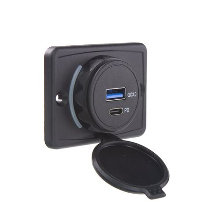 USB QC3.0 + USB-C zásuvka 12/24V, montáž na povrch