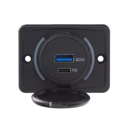 USB QC3.0 + USB-C zásuvka 12/24V, montáž na povrch