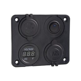 Panel s 1x spínačem, CL, voltmetr + 2x USB zásuvka, 12/24V