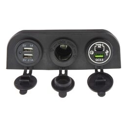 Trojitá zásuvka s panelem CL, 3x USB-A + 1x USB-C nabíječka