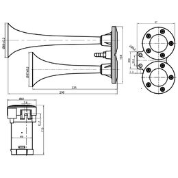 2-tónová fanfára 225/290 mm, 12V stálý tón s kompresorem