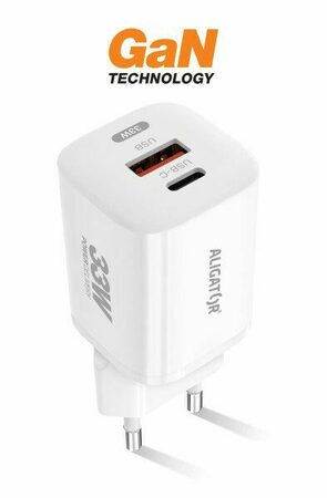 Chytrá GaN síťová nabíječka 33W s USB-C a USB-A výstupem ALIGATOR Power Delivery bílá