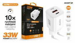 Chytrá GaN síťová nabíječka 33W s USB-C a USB-A výstupem ALIGATOR Power Delivery bílá