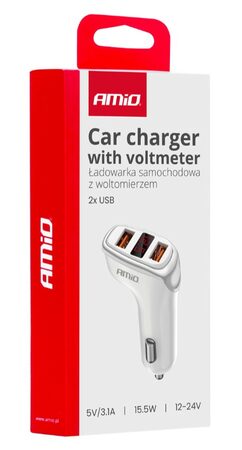 Nabíječka do auta 2x USB-A + tester napětí akumulátoru 3.1A 12/24V