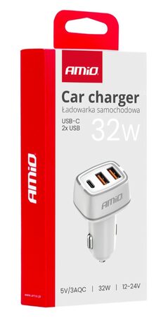 Nabíječka do auta 2x USB-A + USB-C 32W 12/24V