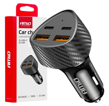 Nabíječka do auta 50W 2xUSB-A + 2xUSB-C