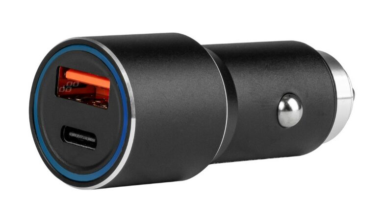 Hliníková nabíječka do auta USB-C+USB 38W 12/24V