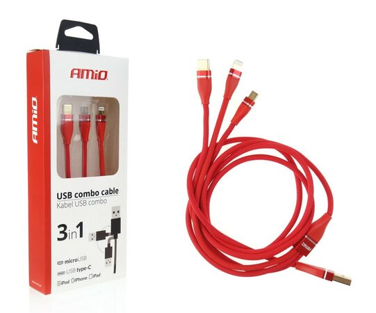 Multi-kabel pro telefon USB C / micro USB 1.2m červený