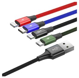 USB Kabel 4v1 černý, 1xUSB-C, 2x Lightning, 1xmicro 3,5A 1.2m