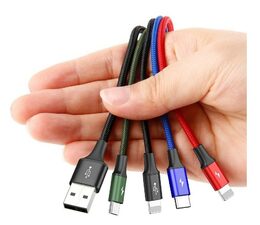 USB Kabel 4v1 černý, 1xUSB-C, 2x Lightning, 1xmicro 3,5A 1.2m