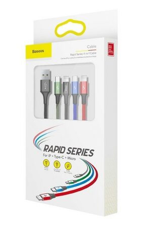 USB Kabel 4v1 černý, 1xUSB-C, 2x Lightning, 1xmicro 3,5A 1.2m