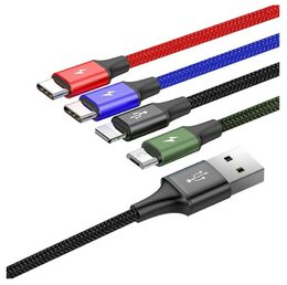 USB Kabel 4v1 černý, 2xUSB-C, 1x Lightning, 1xmicro 3,5A 1.2m