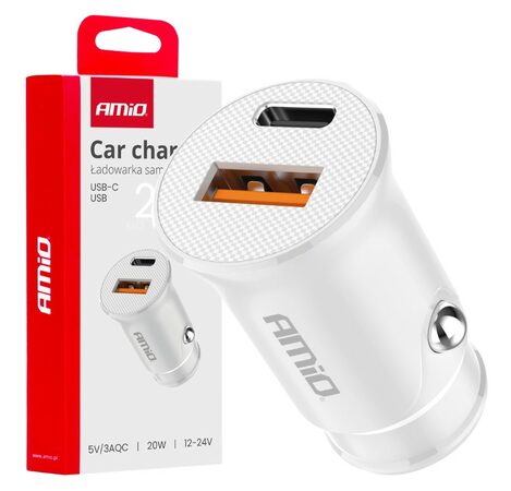 Nabíječka do auta USB-A + USB-C 20W 12/24V