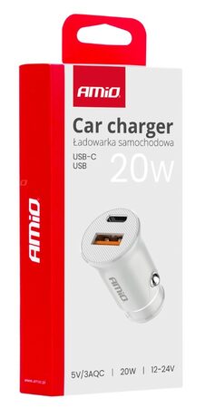 Nabíječka do auta USB-A + USB-C 20W 12/24V