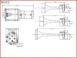 3-tónová fanfára 220mm, 12V červená s kompresorem ECE R28