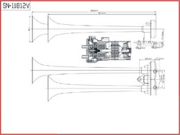 2-tónová fanfára 380mm, 12V stálý/střídavý tón s kompresorem