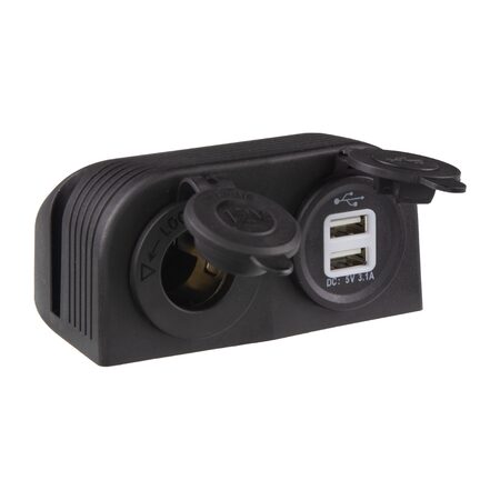 Dvojitá zásuvka s panelem 1x CL + 2x nabíječka USB voděodolná