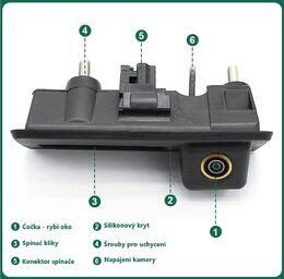 Kamera AHD/CVBS do vozu Audi / Škoda / Volkswagen v madle kufru