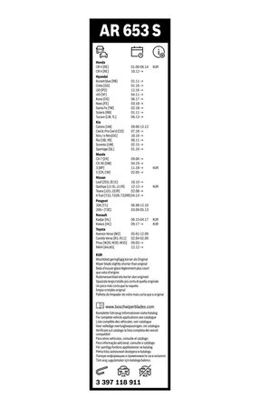 Stěrače PEUGEOT 206+ Hatchback (2L, 2M) r.v. 2009-2013, BOSCH AEROTWIN 2 ks