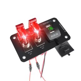 Panel s 2x spínačem + 2x USB + voltmetr